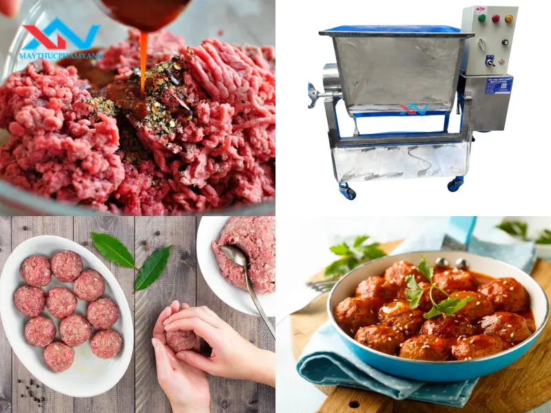 Các bước trộn thịt viên bằng máy trộn thịt nằm ngang Các bước trộn thịt viên bằng máy trộn thịt nằm ngang