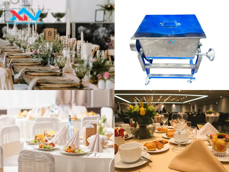 Kiểm tra máy trộn thịt nằm ngang ở nhà hàng tiệc cưới trước khi sử dụng