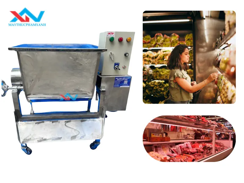 Máy trộn thịt nằm ngang cho siêu thị có biến tần