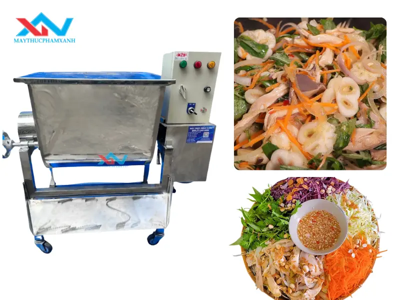 Dùng máy trộn thịt nằm ngang trộn gỏi gà